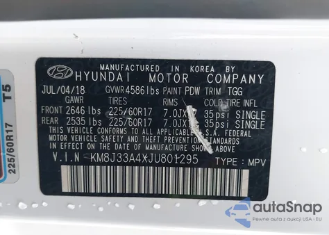 2018 Hyundai Tucson Sel из США, поврежденный, VIN KM8J33A4XJU801295